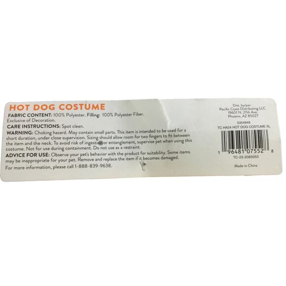 Thrills & Chills Dog Costume Size XL NWT Funny Hot Dog Pet Outfit Halloween Fall - Picture 3 of 3